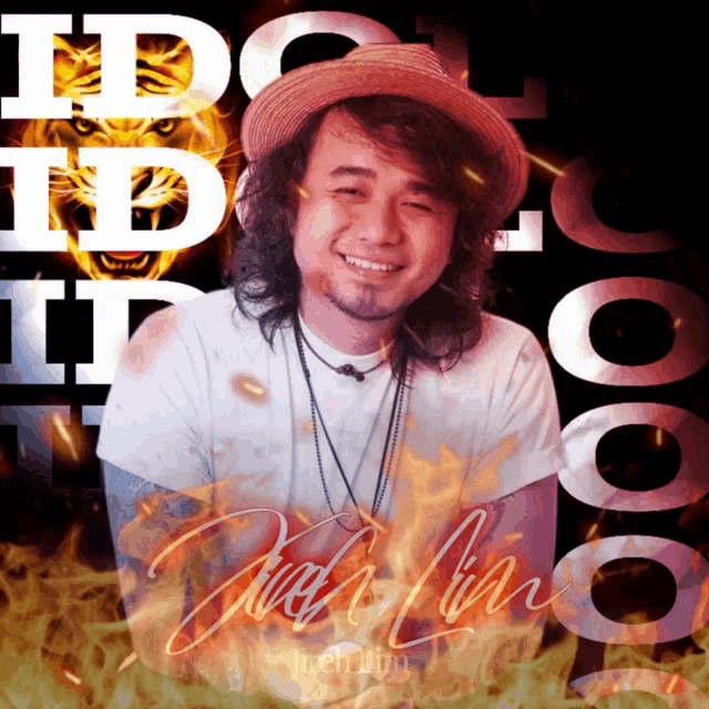 a man in a straw hat is smiling in front of a tiger and the words " do n't id it "