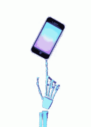 a skeleton hand is holding a cell phone with a rainbow screen
