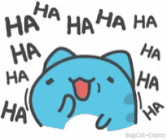 a blue cat is laughing with ha ha ha ha ha