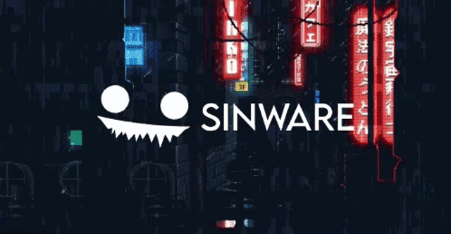 the word sinware is displayed on a dark background