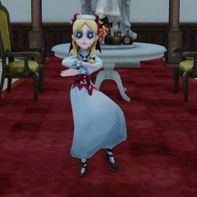 a cartoon girl in a white dress is dancing in a room