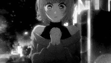 a black and white drawing of a girl with her hands folded in prayer .