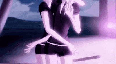 a couple of anime characters are standing next to each other and hugging each other .