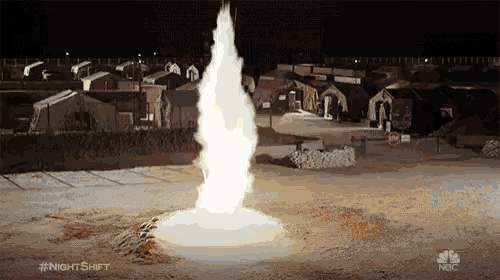 a nbc advertisement for night shift shows a geyser erupting in the desert