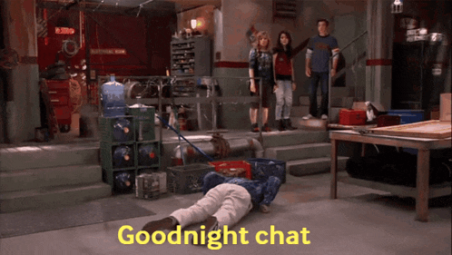a man is laying on the floor with the words goodnight chat written above him