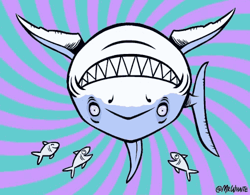 a drawing of a shark with horns and a smile