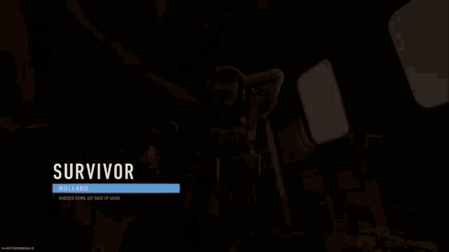 a video game character is named survivor and is surrounded by flames