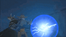 a lightning bolt is coming out of a blue sphere .