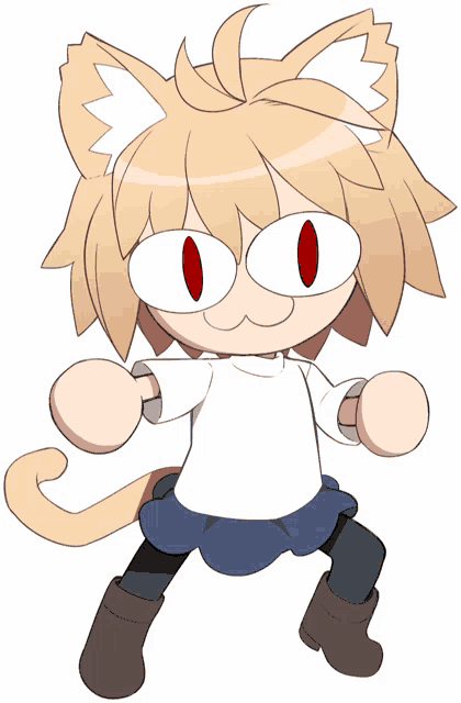 a cartoon character with cat ears and white eyes