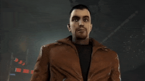 a man in a brown jacket is pointing at the camera with the word steal written below him