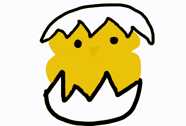 a drawing of a yellow egg with a face and mouth