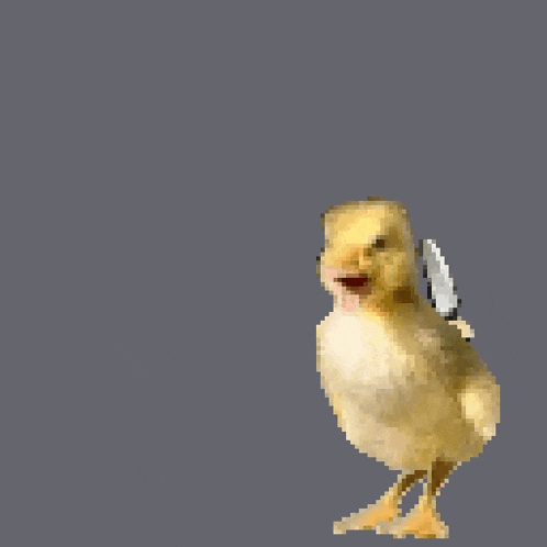 a pixel art of a duck holding a knife in its beak