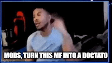a man is sitting in front of a screen with the words `` mods , turn this me into a doctato ''