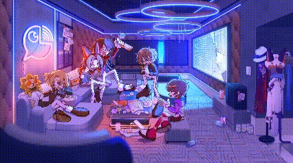 a group of people are sitting on a couch in a living room with a projector screen .