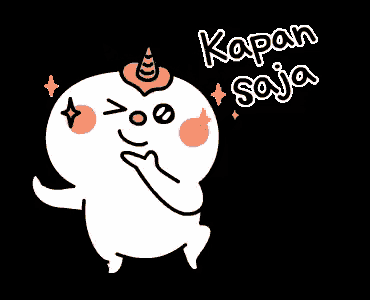 a cartoon character with a unicorn horn and the words kapan saja on a black background