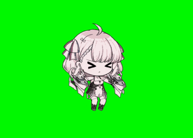 a little girl with pink hair and a bow on her head