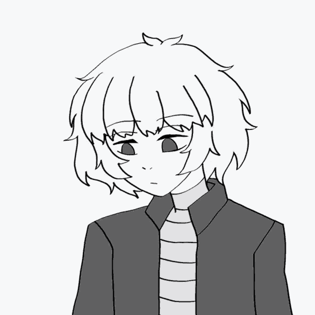 a black and white drawing of a person with white hair