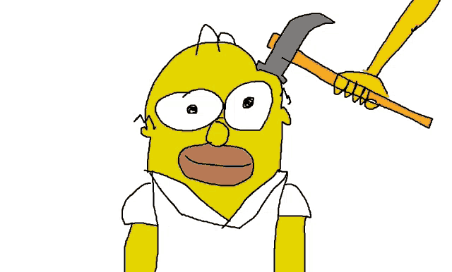 a cartoon of homer simpson holding a hammer to his head