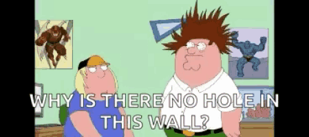 peter griffin and lois griffin from family guy are talking about why there is no hole in this wall