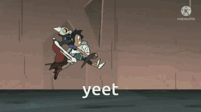 a cartoon character is doing a handstand with the word yeet in the corner