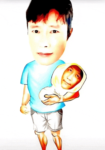a caricature of a man holding a baby