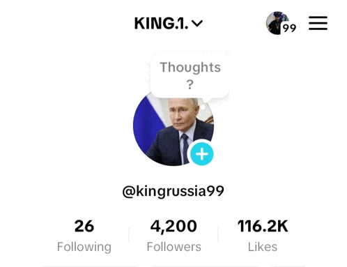 a screenshot of king.1 's profile with a speech bubble that says thoughts ?