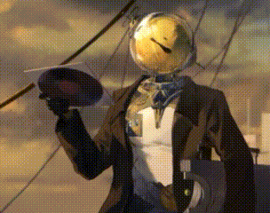 a man with a globe on his head is holding a newspaper