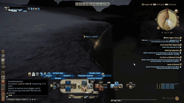 a screenshot of a video game with a compass on the top left