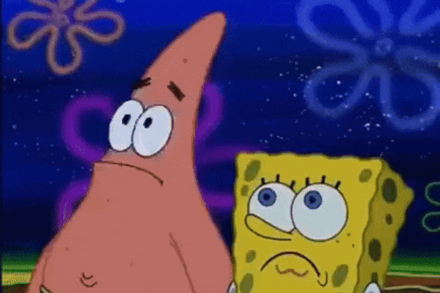 patrick star and spongebob squarepants are standing next to each other in the ocean .
