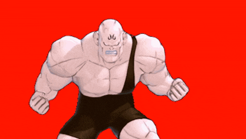 a cartoon drawing of a muscular man with the letter j on his forehead