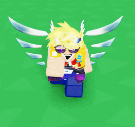 a cartoon character with wings is standing on a green surface