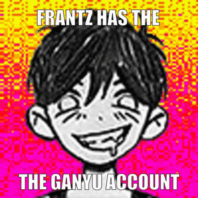 a black and white drawing of a boy with the words franz has the ganyu account below it