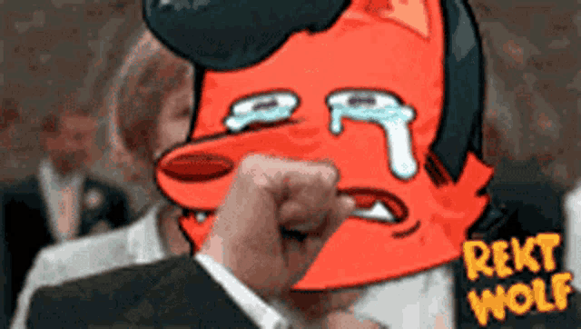 a cartoon of a man wearing a mask with tears coming out of his eyes .