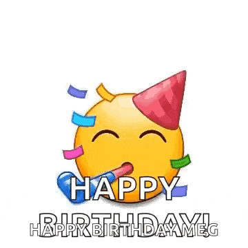 a bunch of smiley faces wearing party hats and blowing whistles are flying around a birthday card .