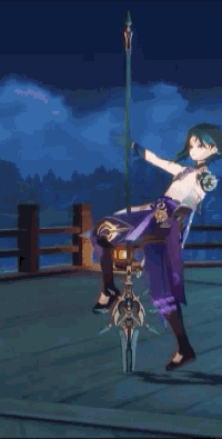 a person is holding a sword in their hand and standing upside down .