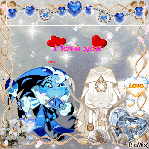 a picture of a couple of cartoon characters with the words i love you above them