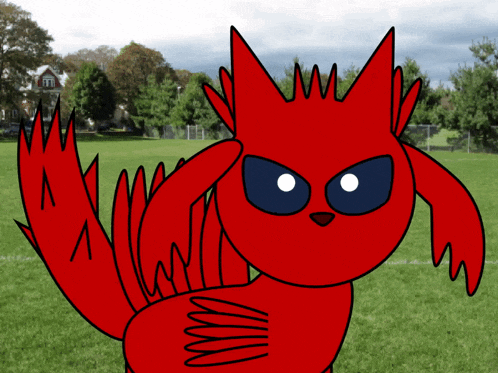 a cartoon drawing of a red cat saluting