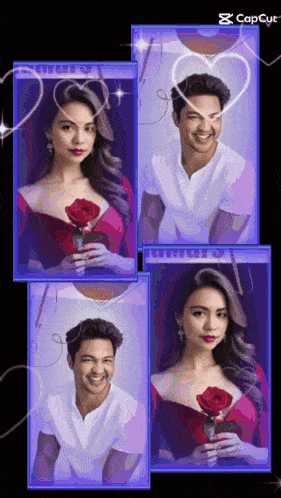 a collage of four pictures of a man and a woman with the caption cap cut