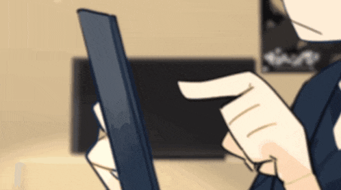 a cartoon drawing of a person holding a phone in their hands
