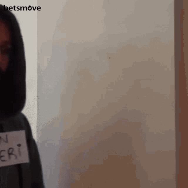 a person wearing a hoodie with a name tag that says " eri "