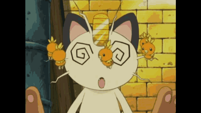 a cartoon cat with a swirl on its eyes
