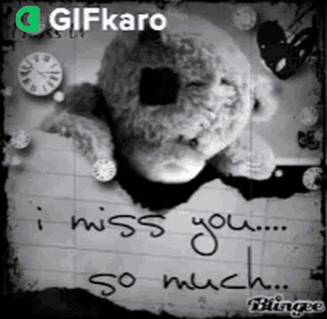 a teddy bear is laying on a piece of paper that says i miss you so much ..