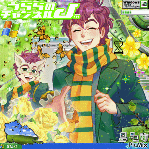 a picture of a boy with a scarf around his neck that says " windows technologies "