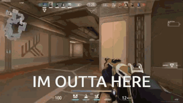 a person is holding a gun in a video game and says im outta here .