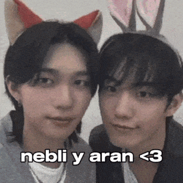 two young men wearing cat ears and bunny ears are posing for a picture together .