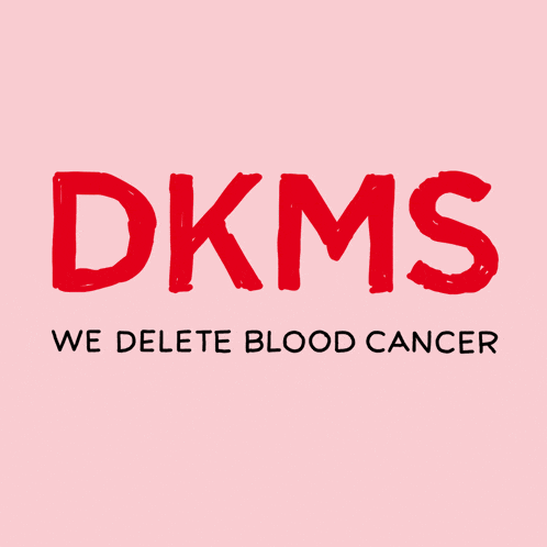 a pink background with the word dkms in red