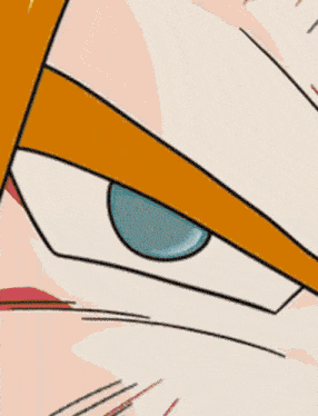 a close up of a cartoon character 's face with a few letters on it
