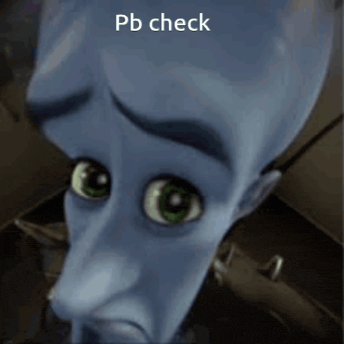 a cartoon character with a sad look on his face and the words pb check below him
