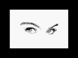 a black and white drawing of a woman 's eyes and eyebrows on a white background .