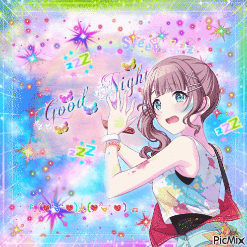 a picture of a girl with good night written on it